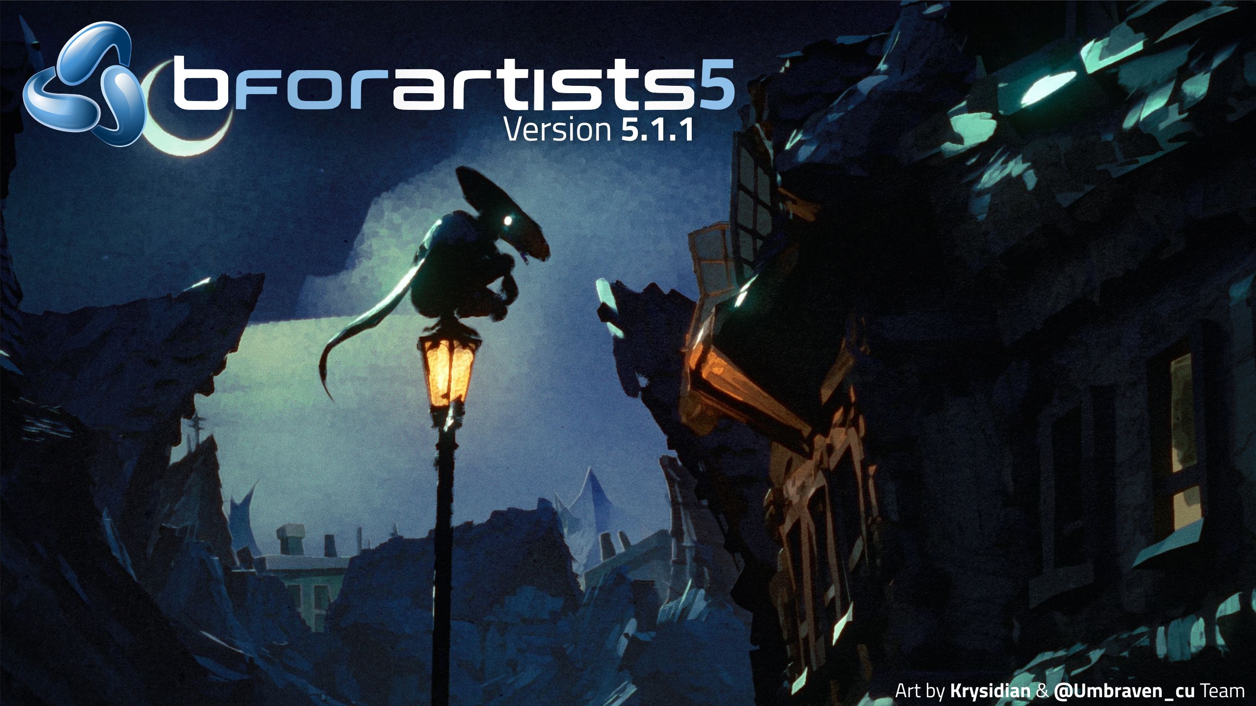 Splashscreen of Bforartists 5.1.1 by rysidian and the @Umbraven_cu (Instagram) Team